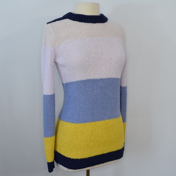 Treasure & Bond Color Block Stripe Oversized Womens Sweaters Pink Blue Yellow XS - Picture 2 of 12